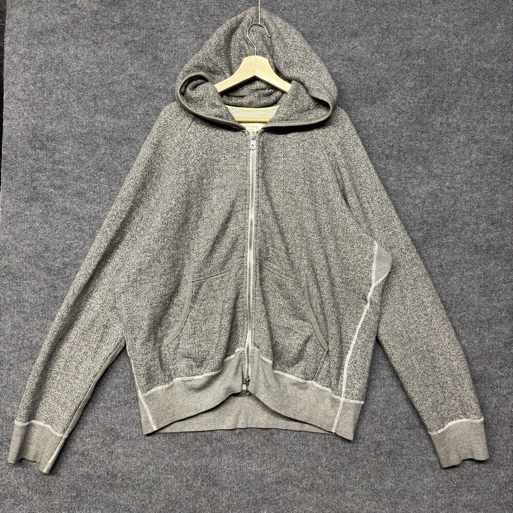 Rag & Bone New York Hoodie Men 2XL Gray Knit Full Zip Sweatshirt USA Elbow Patch
